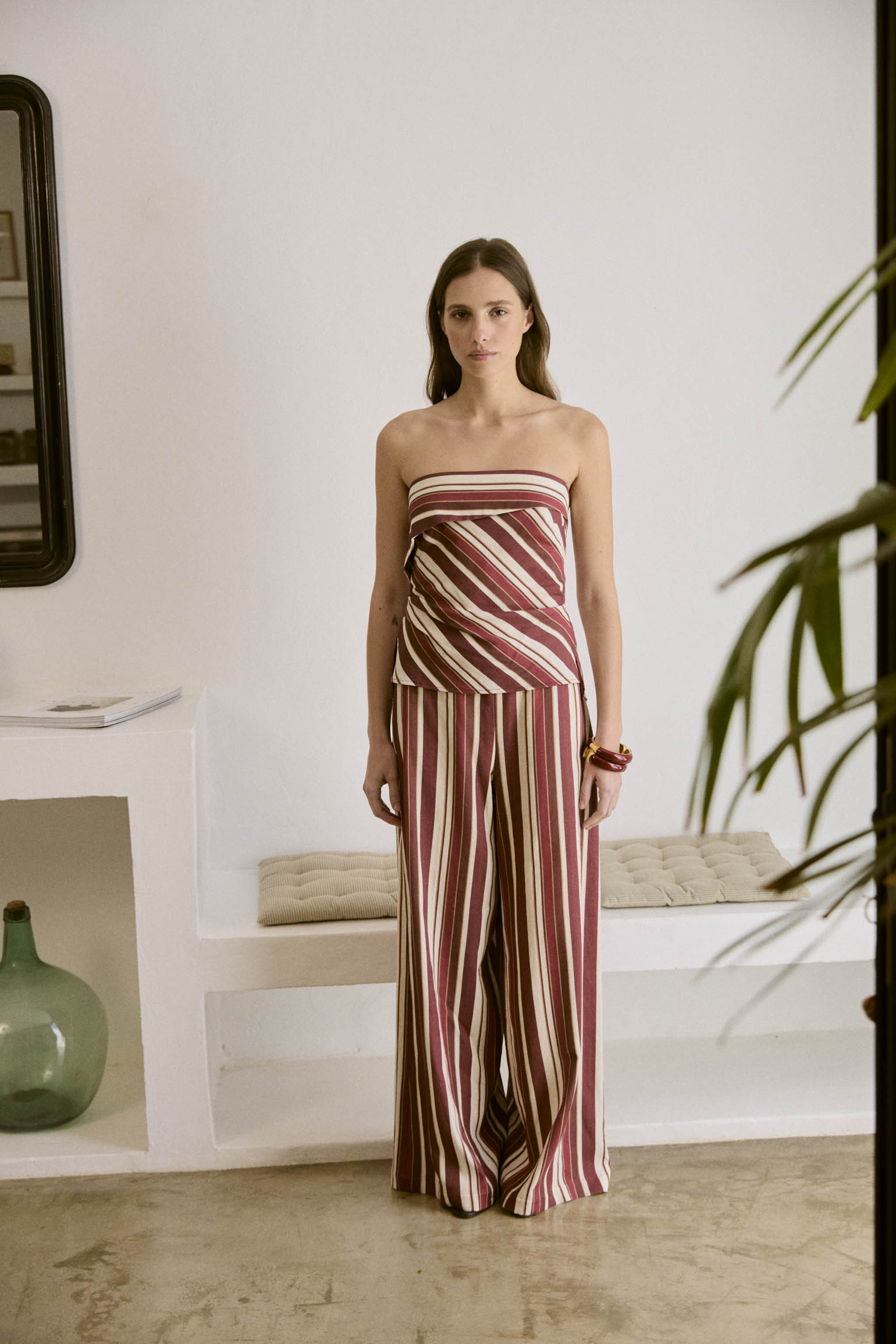 Pantalón ODINE Rayas Granate - BIMANI